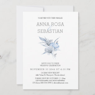 Invitation *~* Elégant AR15 MARIAGE Blue Floral Rose RSVP + 