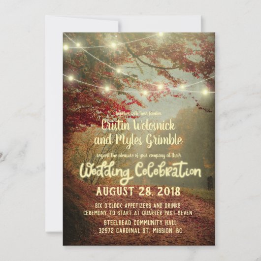 Invitation Élégant arbre automnal Mariage à cordes rustiques (Devant)