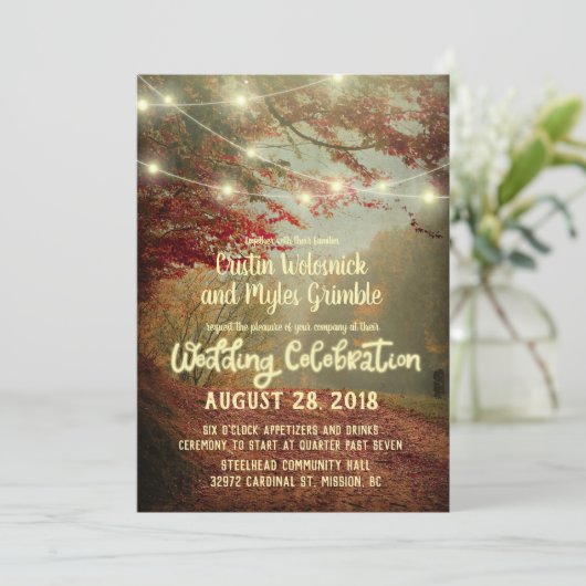 Invitation Élégant arbre automnal Mariage à cordes rustiques (Debout devant)