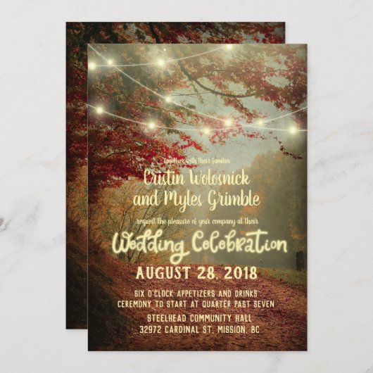 Invitation Élégant arbre automnal Mariage à cordes rustiques (Devant / Derrière)