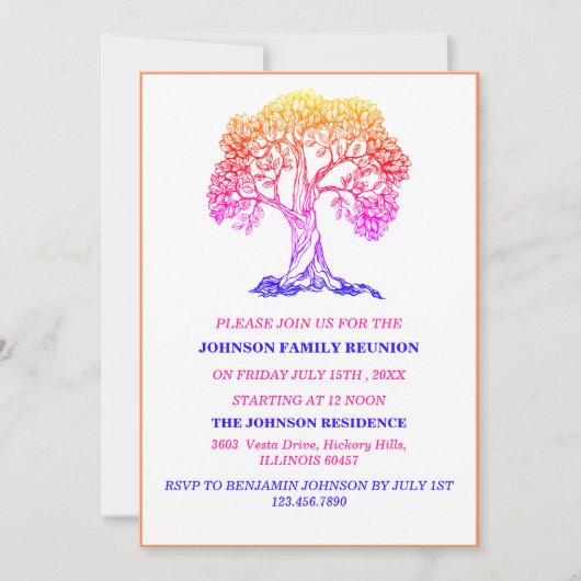 Invitation Elégant arbre coloré Réunion familiale (Devant)