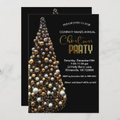 Invitation Élégant arbre de Noël doré (Devant / Derrière)