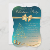 Invitation Elégant Arbre de Noël Or, Fête de Noël Bow (Devant)