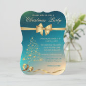 Invitation Elégant Arbre de Noël Or, Fête de Noël Bow (Debout devant)