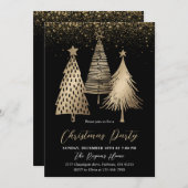 Invitation Elégant Arbre de Noël Or Parties scintillant neige (Devant / Derrière)