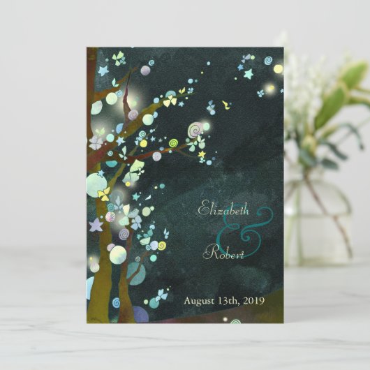 Invitation Élégant arbre thème Forêt Mariage vert (Debout devant)