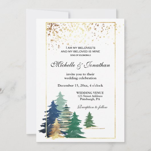 Invitation Élégant arbre vert de forêt Mariage chrétien (Devant)