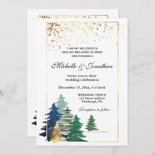 Invitation Élégant arbre vert de forêt Mariage chrétien (Devant / Derrière)