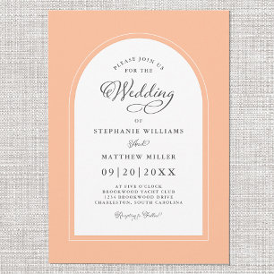 Invitation Elégant arc de pêche Moderne Calligraphie Mariage 