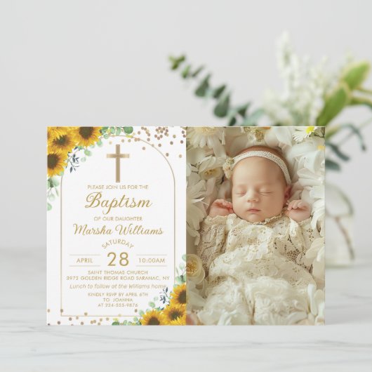 Invitation Elégant Arc de tournesol Parties scintillant or Ba (Debout devant)