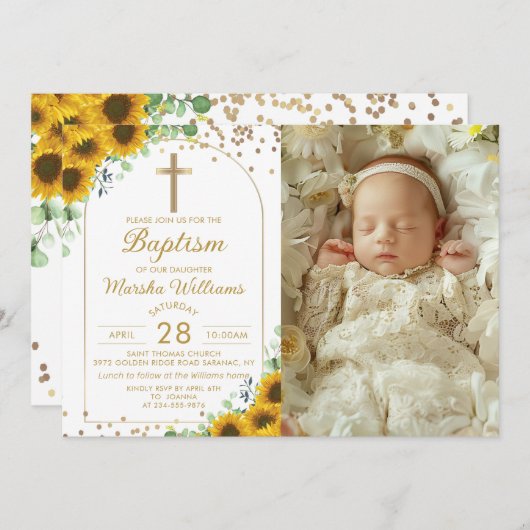 Invitation Elégant Arc de tournesol Parties scintillant or Ba (Devant / Derrière)