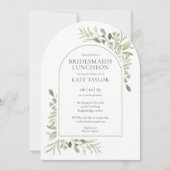 Invitation Élégant Arc d'or vert Bridesmaids déjeuner (Devant)
