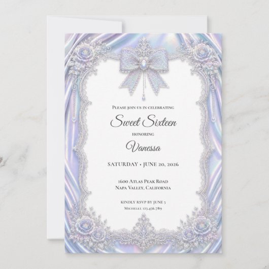 Invitation Élégant Arc-en-ciel Bow Sweet 16 (Devant)