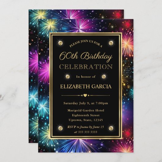 Invitation Elégant Arc-en-ciel Cadre 60e anniversaire (Devant / Derrière)