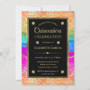 Invitation Elégant Arc-en-ciel Paillettes Agate et Or Quincea
