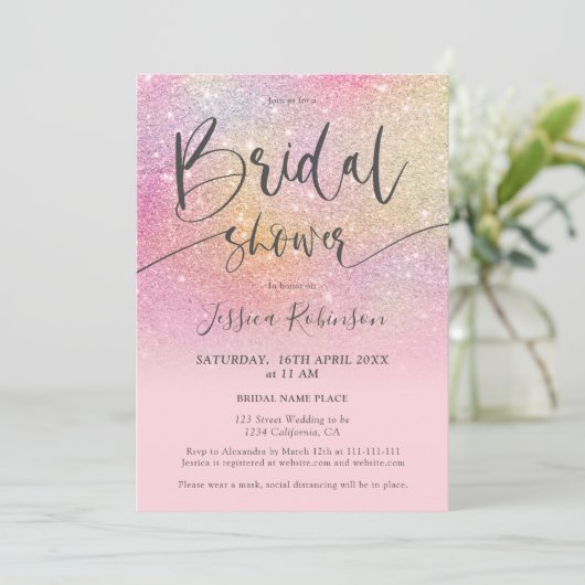 Invitation Elégant arc-en-ciel parties scintillant script dou (Debout devant)