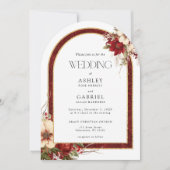 Invitation Élégant Arc floral rouge de Noël Damas (Devant)