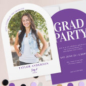Invitation Elégant Arc Moderne Photo Purple Graduation Party