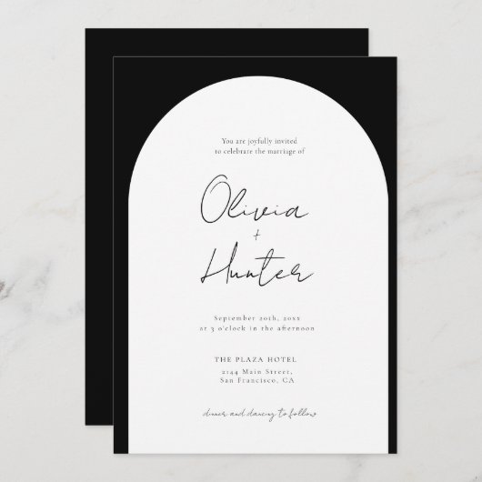 Invitation Élégant Arc noir et blanc Mariage (Devant / Derrière)