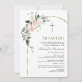 Invitation Elégant Arc Or Floral espagnol Bautizo (Devant)