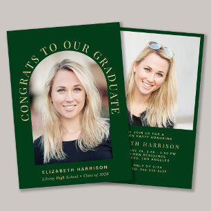 Invitation Elégant Arc Photo Green Gold Graduation Party