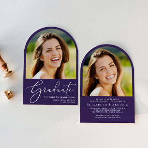 Invitation Elégant Arc Photo Purple Graduation Party