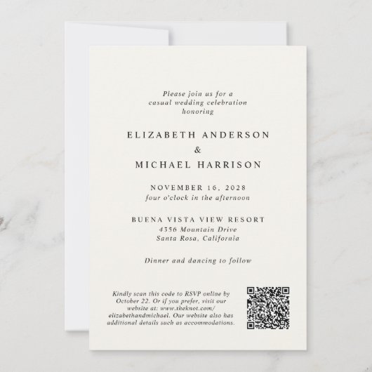 Invitation Elégant Arc Photo QR Code Cream Mariage Décontract (Dos)