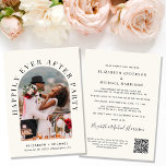 Invitation Elégant Arc Photo QR Code Cream Wedding Réception<br><div class="desc">Étage de crème légère chic ou faire-part mariage privée et invitation à la réception. L'avant présente votre photo dans un cadre voûté et "Happily Ever After Party" dans une élégante typographie. Sous votre photo, ajoutez vos prénoms, votre date de mariage et votre emplacement. Au contraire, personnalisez votre invitation, ajoutez vos...</div>