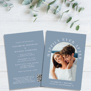Invitation Elégant Arc Photo QR Code Dusty Blue Mariage