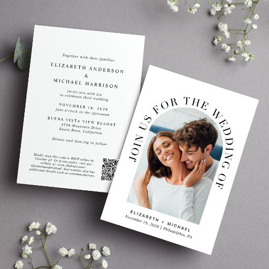 Invitation Elégant Arc Photo QR Code Mariage