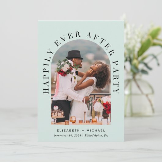 Invitation Elégant Arc Photo QR Code Mint Mariage Réception (Debout devant)