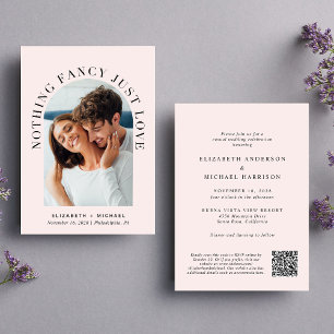 Invitation Elégant Arc Photo QR Code Pink Décontracté Mariage