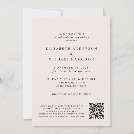 Invitation Elégant Arc Photo QR Code Pink Décontracté Mariage (Dos)