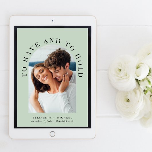 Invitation Elégant Arc Photo QR Code Sage Mariage