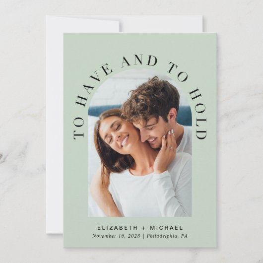 Invitation Elégant Arc Photo QR Code Sage Mariage (Devant)