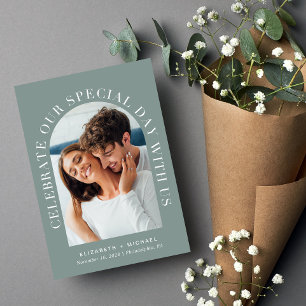 Invitation Élégant Arc Photo QR Code Sage Tout en un Mariage