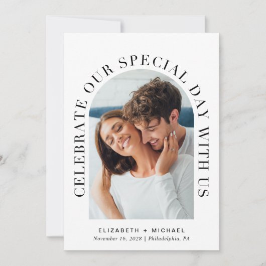 Invitation Élégant Arc Photo QR Code Tout en un Mariage (Devant)