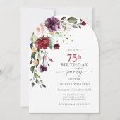 Invitation Élégant Arc rouge et violet floral 75e anniversair (Devant)
