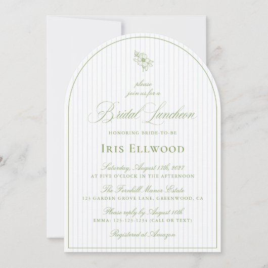 Invitation Élégant Arc Sage Green & Blue Bridal Luncheon (Devant)