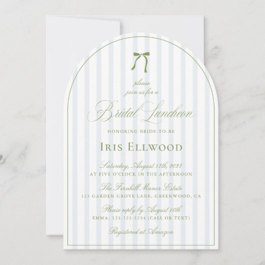 Invitation Élégant Arc Sage Green & Blue Bridal Luncheon (Devant)