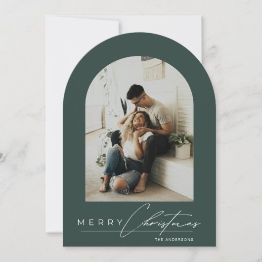 Invitation Elegant Arch 1 Photo Green Christmas Holiday Card (Devant)