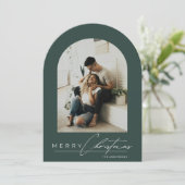 Invitation Elegant Arch 1 Photo Green Christmas Holiday Card (Debout devant)
