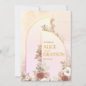 Invitation Elegant Arch Boho Floral Pink Modern Wedding (Devant)