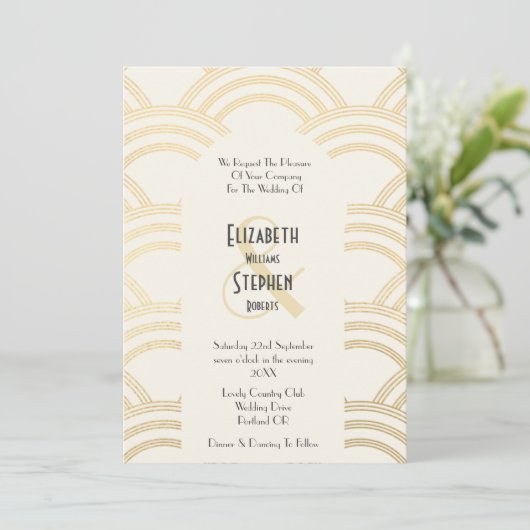 Invitation Elégant Arch Gatsby Art Déco 1920's Ivory & Gold (Debout devant)