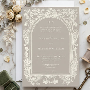 Invitation Élégant Arche Baroque Neutre Mariage Ivoire Beige