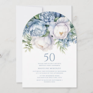 Invitation Élégant Arche de 50e Anniversaire Fleurie Bleu Pou
