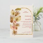 Invitation Élégant Arché Or Bohème séché Mariage Fleur séché (Debout devant)
