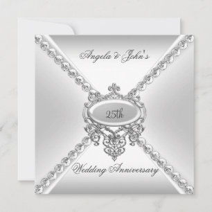 Invitation Elégant Argent Blanc 25e Anniversaire de Mariage 3