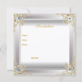 Invitation Elégant Argent Blanc Or Bleu Bijou Anniversaire (Dos)