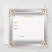 Invitation Elégant Argent Blanc Or Bleu Bijou Anniversaire (Dos)